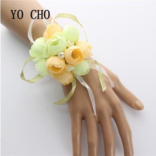 YO CHO 2018 New High Quality Artificial Wrist Flower Bridesmaid Sisters Hand Flowers DIY Craft Supplies Bride Flowers Prom Decor