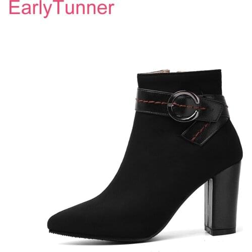 Brand New Flock Black Green Women Ankle Dress Boots Vouge High Heels Lady Shoes EA099 Plus Big Small Size 10 32 43 46