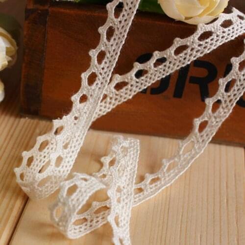 15 Yards 1cm White Beige Knitting Cotton Lace Ribbon Handmade Patchwork Scrapbook Craft for DIY Apparel Sewing Accessories