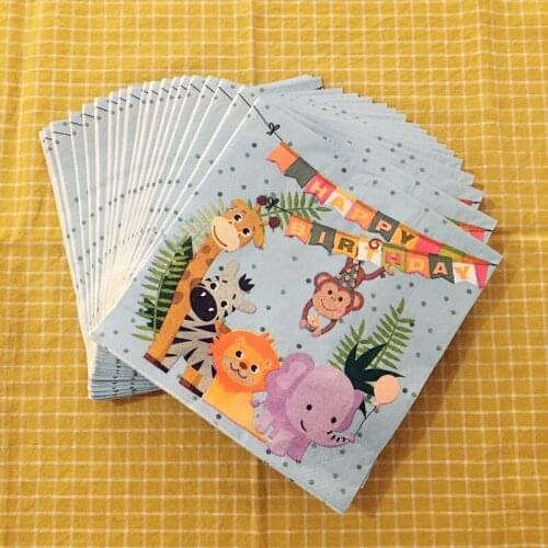 20pcs/set Cartoon Colorful Animal Disposable Paper Napkin Jungle Animal Zoo Bithday Baby Shower Napkin Party Tableware Supplies