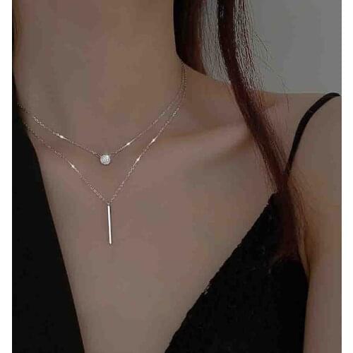 2021 Fashion Jewelry New Simple Double Layer Chain Round Crystal Necklace Charms Collar Choker Necklaces For Women Accesories