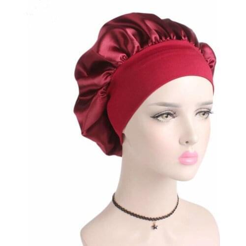 2021 New Solid Women Satin Bonnet Fashion Stain Silky Big Bonnet for Lady Sleep Cap Headwrap Hat Hair Wrap Home Hat