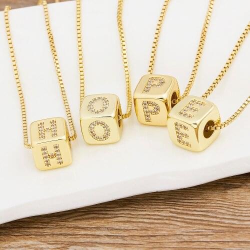 26PCS/Lot A-Z Alphabet Letter Necklace Long Chain Gold Cube Charm Pendant Choker Necklace For Women Initial Family Name Jewelry