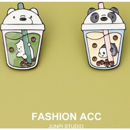 3 Colors Bear Milktea Brooch Unisex Cute T-shirt Backpack Badge Cartoon Pin Lover Student Child Simple Brooch Accessories