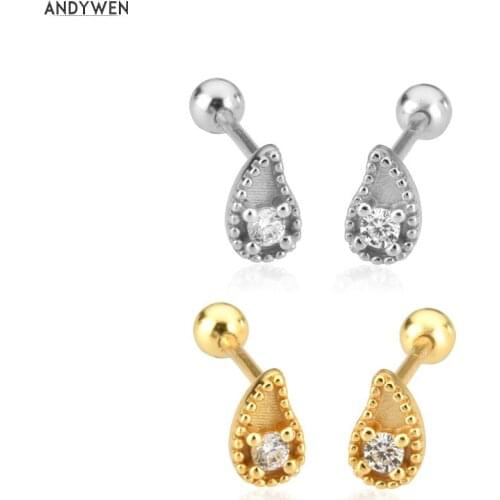 ANDYWEN 925 Sterling Silver Gold Clear Stud Water Droplets Clips Rock Punk Wedding Women Fashion Jewellry Gift 2021 Beads Jewel