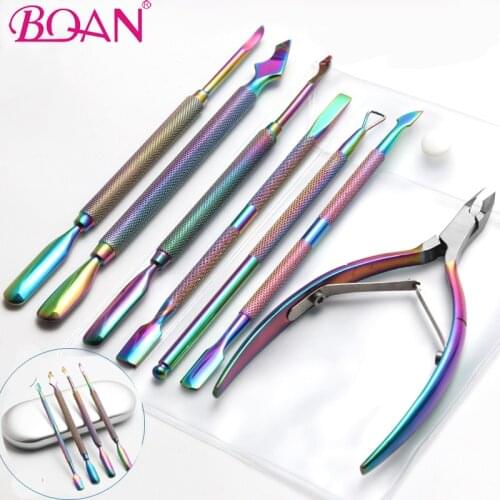 BQAN Multicolor Nail Cuticle Pusher Spoon Dual-ended Stainless Steel Dead Skin Push Remover Pedicure Cleaner Nail Art Tools