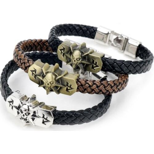 MQCHUN donsgheng Game Jewelry Leather Cross Fire CF Punk Alloy Buckle Skull Weave Strap Bracelet Bangle For Men Women -25