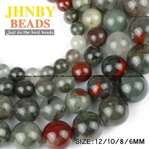 JHNBY Bloodstone beads Natural Stone beads High quality Round ball 6/8/10/12MM Supply Loose bead for jewelry making bracelet DIY