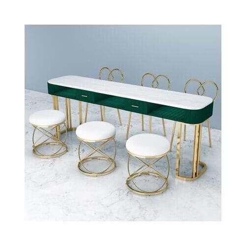 Net Red Marble Nail Table And Chair Set Single Double Gold Iron Double Manicure Table Simple Light Luxury