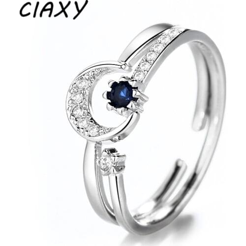 CIAXY 925 Sterling Silver New Design Sun Moon Opening Ring Zircon Adjustable Rings Women Party Engagement Jewelry