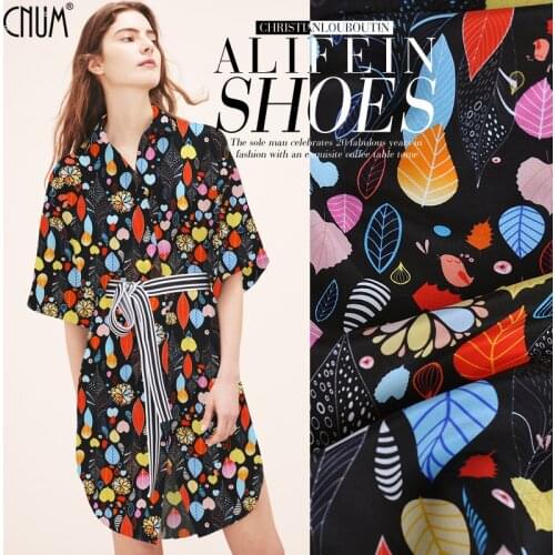 CNUM SCD078 100% Natural Silk Crepe De Chine/Colorful Leaves/Silk Fabric Silk/Width 1.42yd Thickness 12mm