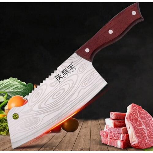 Damascus Chef Knife 7-inch Meat Cleaver Knife Stainless Steel Professional Butcher Chopper Wood Handle for Home Kitchen