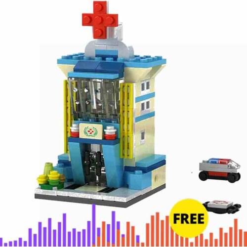 For Creator City Street Series MOC Architecture Heartlake Hospital Ambulance Car Building Blocks Toys For Kid With Creators City