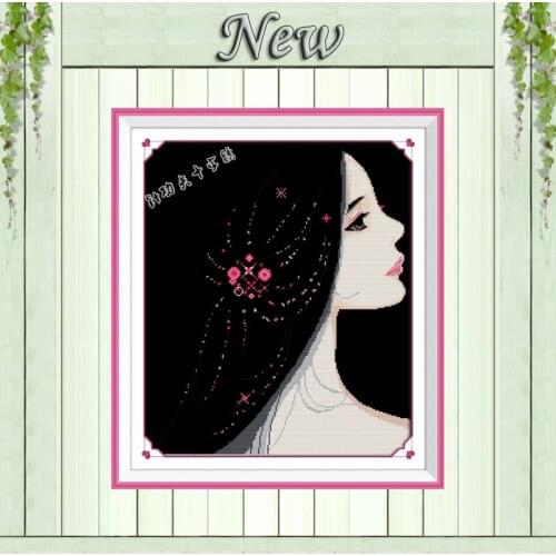Beauty girl angel diy painting counted on canvas Cross Stitch Embroider kits Needlework Sets DMC 14CT 11CT black cloth unprinted