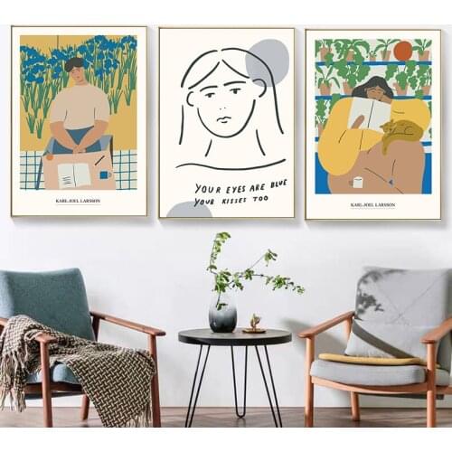 Wall Art Canvas Abstract Cartoon Line Characters Alphabet Painting Modern Home Decor Pictures Nordic Posters and Prints For Room