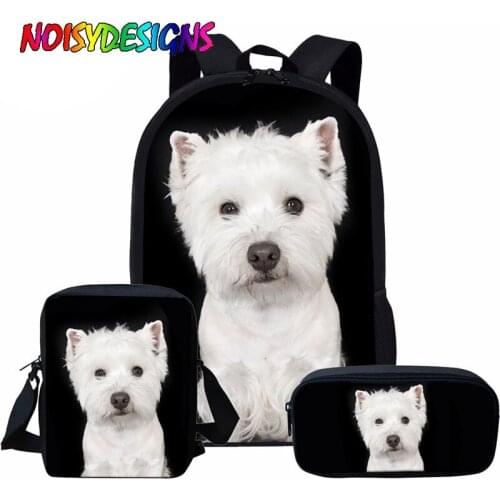 NOISYDESIGNS Lovely Dog Backpack Sets for Kids Boys West Highland Terrier Prints White School Bags Children Back Packs for Girls
