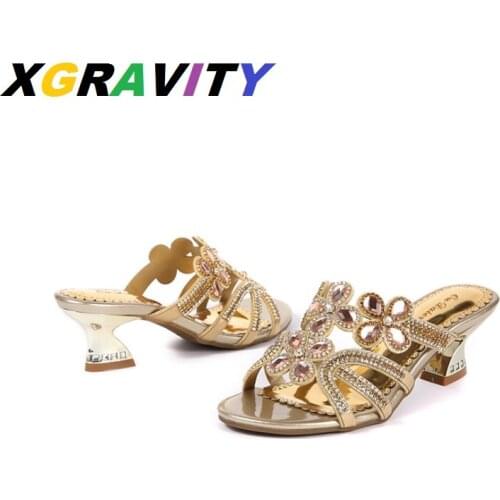 New Summer Shoes Elegant Rhinestone Flower Deisgn Heeled Pumps Sexy Ladies Casual Outdoor Shoes Female Ladies Slides Slippers