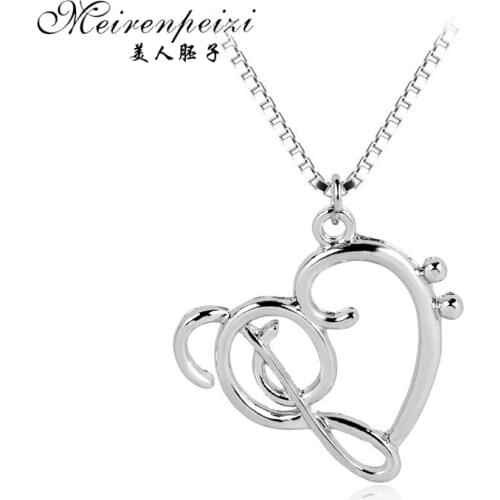 New Love Heart Music Note Pendants & Necklaces Chain For Women Men Rock Music Jewelry For Gift