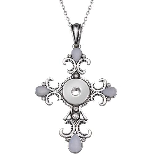 New XL0119 Opal crystal Vintage Cross snap pendant necklace 65cm fit 18mm snap buttons Wholesale 57*86mm