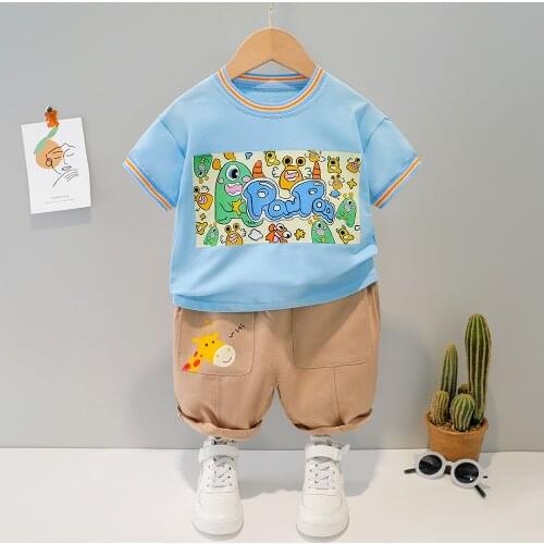 Boys Clothes 2021 Summer Suit Fashion Baby Short Sleeves Costume Printed 1 2 3 4 Years 2 PCS Casual Children Kids Outfit