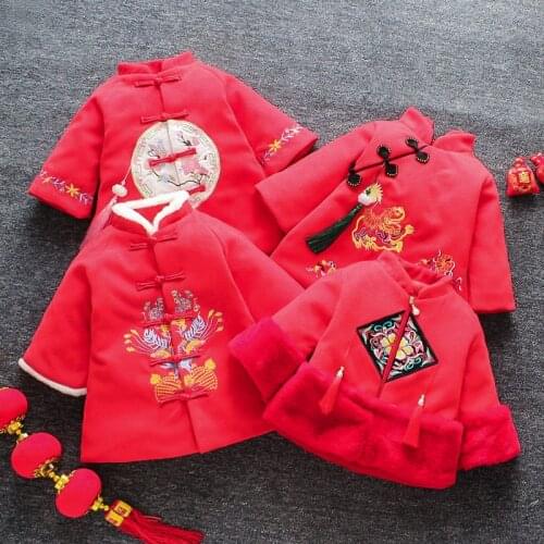 Baby Girls Chinese New Year Greetings Clothing Childrenwear Winter Warm Thick Outwear Chinese Style Costume Tang Suit Baby Girl