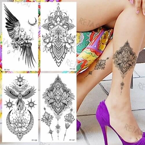 Sexy Henna Temporary Tattoos For Women Adults Realistic Wings Moon Dahlia Fake Tattoo Sticker Leg Arm Tatoos Water Transfer