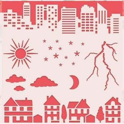 6x6inch City Scene Plastic Stencils For DIY Scrapbooking Decorative Embossing Paper Card Craft Plastic Template Drawing Sheet