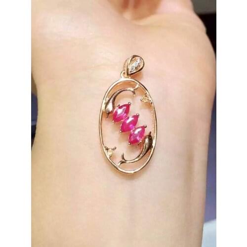 Natural red ruby stone pendant S925 silver Natural gemstone Pendant Necklace trendy Lovely dolphin women girl party jewelry