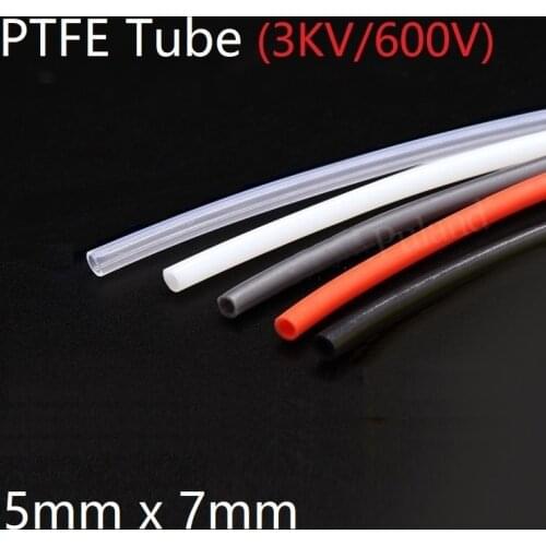 PTFE Tube ID 5mm x 7mm OD F46 Insulated Capillary Heat Protect Transmit Hosing Rigid Pipe Temperature Corrosion Resistance 600V
