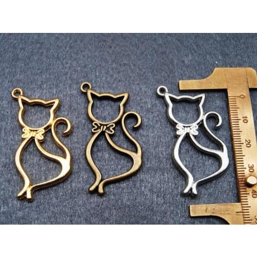 Metal Frame Pendant Open Bezel Blank Setting Charm Cabochon Setting cat Design For UV Resin Jewelry Charm craft