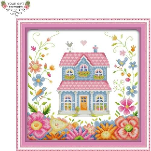 Joy Sunday Flower House Home Decor F806(2) Counted Stamped The Garden Shed Needlepoints Embroidery Cross Stitch Kits