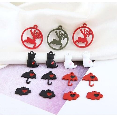 Rubber Enamel Alloy Charms 50pcs/Lot Kawaii Oil Drop Cute Animal Cat Cloud Umbrella Christmas Deer Earring Pendant Ornament DIY
