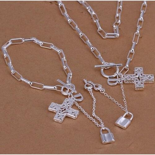 S004 Hot Sale Free Shipping Silver Fine Jewelry Sets,Wholesale 925-Sterling-Silver Charms Fashion Cross /aceaitla Abxaitea
