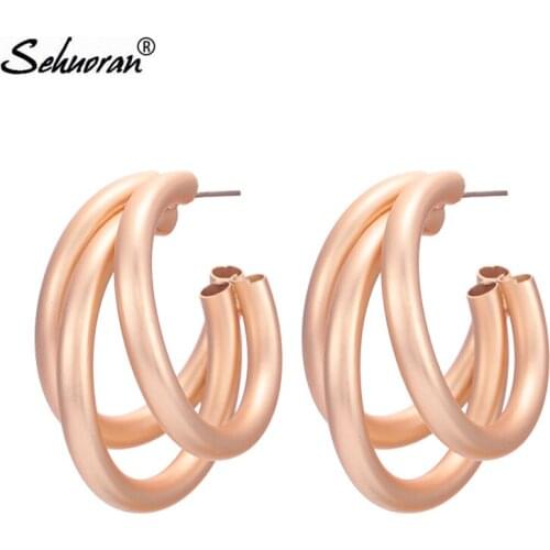 Sehuoran Brincos Aretes Three Round Hoop Earrings For Woman Mat Color Big Earrings Bohemian Wedding Earrings Oorbellen Jewelry