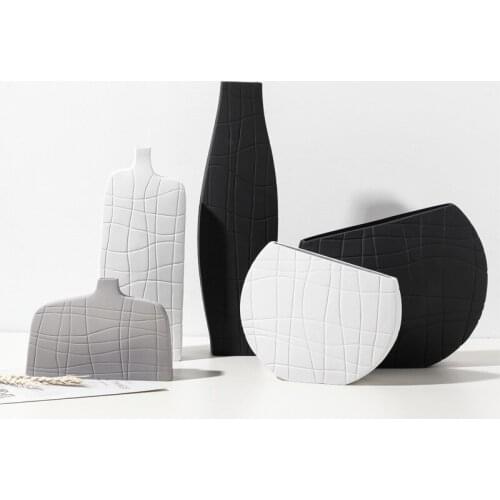 Nordic Creative Minimalist Art Black And White Striped Ceramic Dried Flower Vase Home Decoration Living Room Desktop Ornaments
