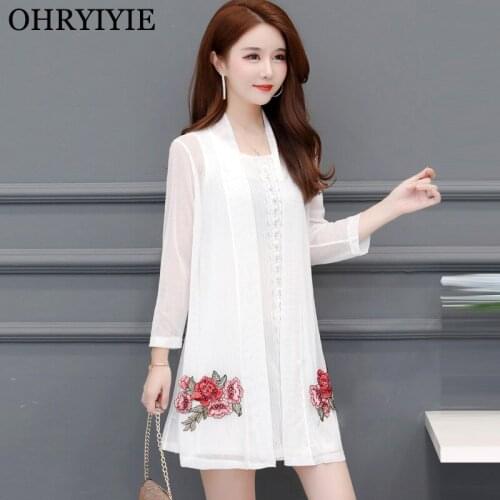 OHRYIYIE Plus Size 5XL Floral Embroidery Cardigan Sweater Women 2020 Summer Floral Print Knitted Sweater Female Thin Cloak Coat