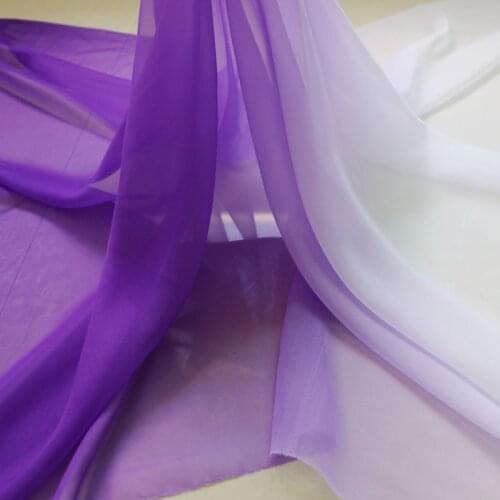 Thin Chiffon Material Sheer Dress Skirts Fabric Purple White Gradient Dancing Cloth Tecido Meter
