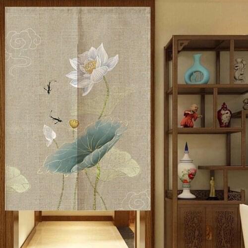 Retro Chinese Lotus Carp Doorway Curtain Partition Curtain Living Room Bedroom Door Curtain Kitchen Feng Shui Curtain