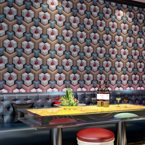 Vintage Grid KTV Room Coffee Shop 3D Wall Papers Decor Personalized PVC Wall paper Rolls for Background Walls Decorative
