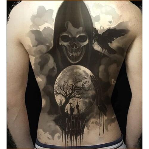 Waterproof temporary tattoo super large full back body painting fake tattoos darkness skull elephant dragon tattoo stickers big