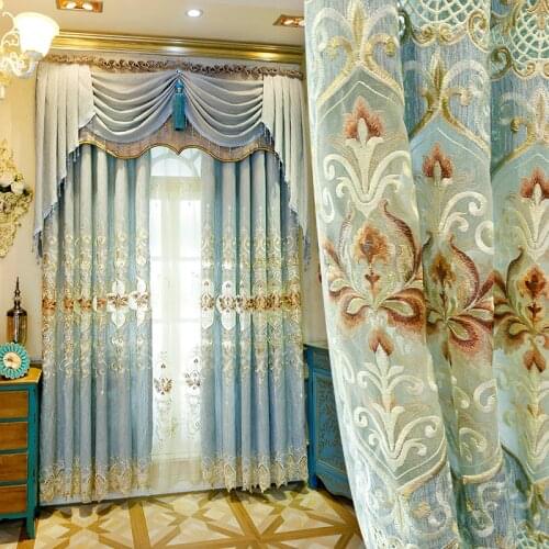 High-end European-style Luxury Embroidered Blackout Curtains for Iving Room and Bedroom Finished Gauze Curtains Custom Made