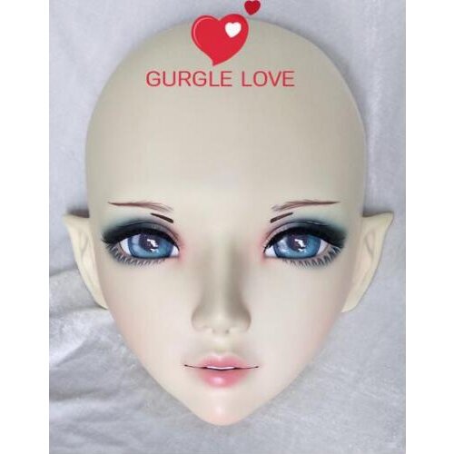 XiaoEr4)Sweet Girl Resin Half Head Crossdress Cosplay Japanese Anime Role Female Kigurumi BJD Eyes Lolita Mask With Fairy Ear