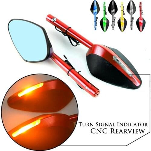 LED Turn Light CNC Aluminum Motorcycle Rearview Mirrors Blue Lens Universal 8mm 10mm Rear View Side Mirror Scooter Dirt Bike