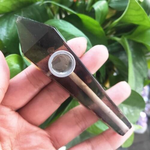 Crystal pipe Natural smoky crystal wand Cigarette holder citrine quartz point smoke tube healing