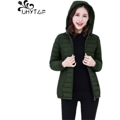 UHYTGF Womens Winter Cotton Jacket 6XL Plus Size Women Parka Down cotton Coats Thin light Female Cotton padded basic tops X478
