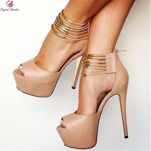 Original Intention Women Sandals Beautiful Platform Ankle Straps Open Toe Thin Heels Sandals Nude Shoes Woman Plus Size 4-20
