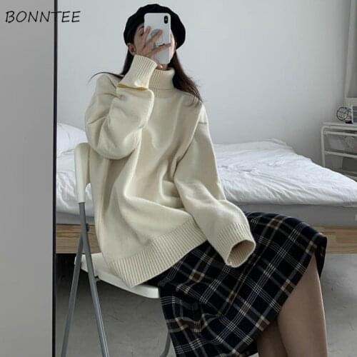 Sweaters Womens Casual Pullovers Turtleneck Warm Patchwork Lazy All-match Harajuku Simple Korean Style Female Trendy Knitted New