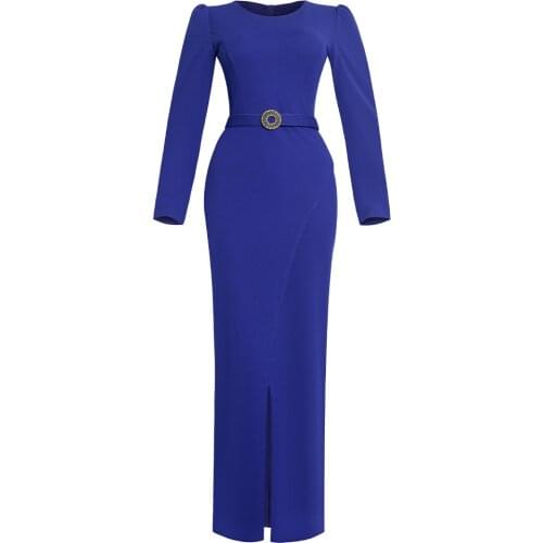 Office Lady Long Dress Women Elegant OL Business Female High Waist Autumn Fall Long Sleeve Maxi Dresses With Slit White Classy