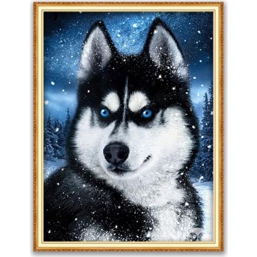 Animal Dog Husky DIY 11CT Embroidery Cross Stitch Kits Craft Needlework Set Cotton Thread Printed Canvas Home Decoration Design