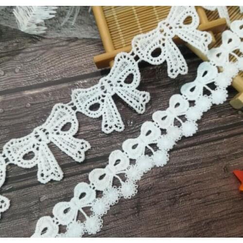 1Yards Embroidery Lace Ribbon Bow Cotton Lace Fabric 3cm 4cm Flower Applique White Lace Fabric cinta encaje ruban dentelle LE36